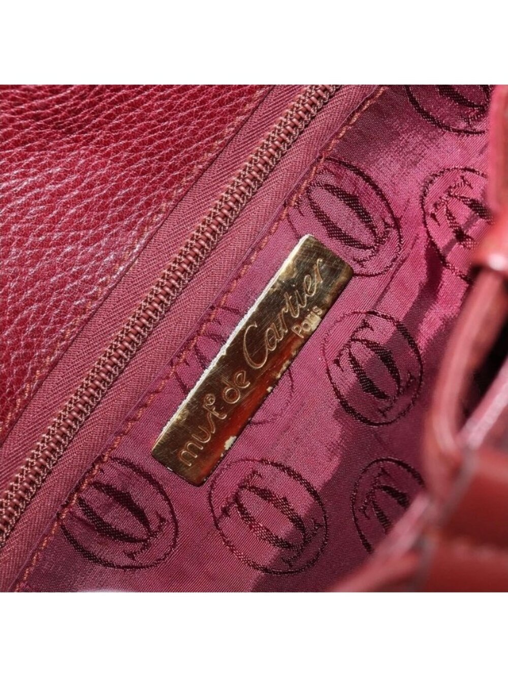 Authentic CARTIER Shoulder Bag Leather Bordeaux Gold - Picture 3 of 16